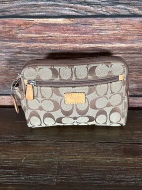 Coach Brown Signature Canvas Cosmetic Pouch